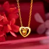 Pure 18K Gold Necklace 999 Gold Heart Pendants Rotating Ring Fine Jewelry Wedding Box Brand Trendy Gift for Women 240115