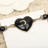 Designer Luxury Brass Necklace Set French Classic Enamel Heart Double Letter Pendant Inlaid Swarovski Crystal Pearl Rose Pink Black Women Charm Jewelry Girl Gift