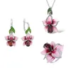 Necklaces Kofsac Latest Hot Lady Jewelry Sets Sier Earrings Women Romantic Pink Flower Cz Necklaces Rings Girl Valentine's Day Gifts