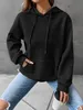Womens Solid Color Sweatshirt AutumnWinter Hooded Waffle Round Neck Long Sleeve 240115