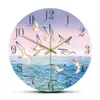 Orologi da parete Paesaggio fantastico Gabbiani in volo Pittura Orologio stampato Decorazioni per la casa Gabbiano sopra il mare Paesaggio oceanico silenzioso