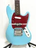 Kurt Cobain Mustang Sonic Blue Electry Guitar Maun Vücut Gülağacı Klavye Dot Kakmı Tremolo Köprüsü Tek Boyu Pikap Kırmızı İnci Pickguard Chrome Donanım