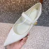 French pointed shallow low-heeled single women's spring 2024 new small word buckle nail flat shoes