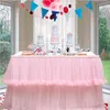 Bröllop tyllbord kjol 6ft9ft lila rosa vita mesh matbord dekoration bord täckning för bröllop mottagning bankett 240113