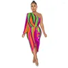 Ubrania etniczne afrykańskie ubrania 2024 Wiosna lato eleganckie kobiety z poliestrowymi sukienki na kolan z długim rękawem