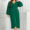 Basic Casual Dresses Robes de soire lgantes manches longues et col en V pour femmes robes dcontractes monochromes vtements grande taille nouvelle mode 2023 YQ240115