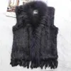 Женский жилет из натурального меха кролика, пальто с кисточками, куртка с воротником из меха енота, оптовая продажа, падение 240113