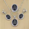 Necklaces Women Sterling Sier Jewelry Black Cz White Crystal Jewelry Set Earrings/pendant/necklace/ring Size 6 7 8 9 10 T231