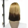 Sentetik peruklar 13x4 düz kısa bob peruk ombre şeffaf dantel frontal insan saç perukları kadınlar için #t4/27/4 vurgu dantel peruk q240115