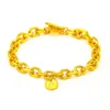 Luxury 24k O Link Armband för kvinnor Pure Gold Color Circular Pendant Armband Matt Bröllopsdag Fina smycken Gift240115