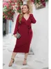 Базовые повседневные платья Robe mi-longue manches longues et col en V pour femmes robe dcontractes pour femmes grande Taille tambour mode de Bureau осень 2023 YQ240115