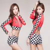 Regina di alta qualità da donna sexy moda pilota di auto da corsa gioco di ruolo costume nero rosso camicia corta pantaloncini scozzesi tute da corsa Cosplay250r