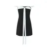Lässige Kleider, schulterfreies Nadelstreifen-Bandeau-Schlauch-Spitzenband-Minikleid für Damen in Schwarz und Weiß