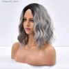 Syntetyczne peruki dziennie szare ombre fala krótkie włosy syntetyczne peruki dla kobiet naturalne kolorowe odporne na ciepło żeńskie fala