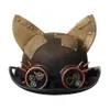 Retro steampunk şapka bowler kostüm aksesuarları kadın erkekler vintage lolita kedi kulak dişli gözlük altın yama topper üst şapkalar fedora he297i