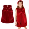 Robes de fille enfants fête d'anniversaire de luxe vin rouge velours sans manches pour les filles en bas âge enfants Bow robe de princesse robes de soirée courtes