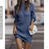 Vintage inverno vestido de malha senhoras chique gola alta lanterna manga longa mini camisola vestidos para mulheres chegada roupas 240115