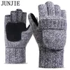 2017 Dikke Mannelijke Vingerloze Handschoenen Mannen Wol Winter Warm Blootgesteld Vinger Wanten Gebreide Warme Flip Half Vinger Handschoenen Hoge Quality1943