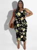 Wmstar Plus Size Jurk Set Kleding Bloemen Gedrukt Tweedelige Crop Top Bandage Rokken Bijpassende Groothandel Drop 240115