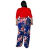 Wmstar Plus Size 2 Piece Outfit Summer Solid Bandage Crop Top Print Wide Leg Pants Matching Set Wholesale Drop 240115