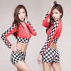 Queen Top Quality Womens Sexy Fashion Race Car Driver Role Play Costume Black Red Short Shirt Plaid Shorts Racing Suits Cosplay268T