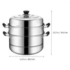 Double Boilers Steamer Pot Cookware Steaming Set Stainless Steel 3- Tier/ Layer Cooking With Lid 28cm