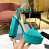 rhinestone sandals Luxury Designers womens platform heel dress shoes Classic triangle buckle Embellished Ankle strap Pumps 11.5CM high Heeled women sandal with box