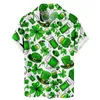 Męskie koszule szczęśliwe Święty Dzień Świętego Patryka wiosna lato hawajska koszula man elegancki tops streetwear shamrock ireland print