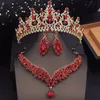 Mode Paarse Kleuren Bruidssieraden Sets Met Tiara Prinses Bruiloft Kroon Ketting Oorbellen Set Bruid Kostuum Accessoires 240115