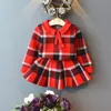 Baby Girls Winter Clothes Set Christmas Outfits Kids Girls Plaid Knit Tröja kjol Fall Girl Clothing Set Children Costume 240113