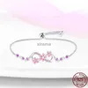 Chain 925 Silver Feather Pink Sakura Fashion Pendant Bracelets For Women Symphony Zircon Lucky Symbol Bracelet Valentine's Day Jewelry YQ240115