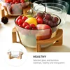 Dinnerware Sets 1 Set Of Small Glass Salad Bowl Dessert Container Oven Round Dishes Serving Microwave With Wood Stand Base