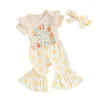 Conjuntos de roupas nascidos bebês meninas roupas de páscoa macacão flare calças bandana 3 peças primavera verão conjunto de roupas