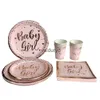 Disposable Dinnerware Birthday Disposable Tableware Set Pink Rose Gold White Plates Cups Napkins Tablecloth Girl Birthday Party Decoration Baby Showervaiduryd