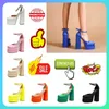 Designer Casual Platform Luxury High Heels Dress Shoe For Women Patent Leather Style Thick Sules Heel Öka Höjden Anti Slip Wear Resistant Party