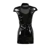 Сексуальная ночная рубашка с высоким воротником из ПВХ, латекса, искусственной кожи, фетиш, готическая молния, женская мини-клубная одежда на шнуровке, черное платье-карандаш233f