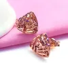 Boucles d'oreilles en or violet 585 plaqué Rose 14K, clous d'oreilles tridimensionnels, Triangle simple et exquis pour femmes, bijoux