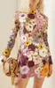 Sexy Womens Dress Primavera Outono Estilo Doce Meia Gola 3D Pacote de Flores Hip Reta Manga Longa Mini 240115