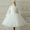 Robes blanches pour filles, tenue Tutu à manches longues, en Tulle bouffant, avec gros nœud, vêtements Tutu pour enfants, robe de fête d'anniversaire