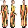 Grundläggande avslappnade klänningar CM.Yaya Automne Arc-en-Ciel Ray Imprim Haute Fendue Robe Grande XL-5XL Longues Longueur Au Sol Robes YQ240115
