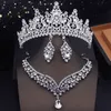 Mode Paarse Kleuren Bruidssieraden Sets Met Tiara Prinses Bruiloft Kroon Ketting Oorbellen Set Bruid Kostuum Accessoires 240115