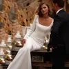 Prosta syrena otwarta sukienka ślubna 2024 Square Neck długie rękawy miękki satynowy pociąg wiejski suknia ślubna vestidos de novia