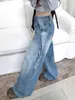 Women's Jeans American Retro Washed Korean Style High Street Baggy Drape Waist Fashion Harajuku Y2K Straight Pant