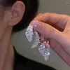 Studörhängen 2024 Trend Shiny Zircon Leaf Unik design Elegant Drop Earring för kvinnor Brud bröllopsfest öron smycken gåvor