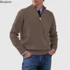 Mens Casual Warm Knitted Sweaters Solid Turtleneck Zipper Pullovers Tops Long Sleeve Knitwear Jumpers 240113