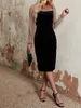Hepburn Style Black Dress 2024 Spring and Autumn U Collar Long Sleeve Garn Mesh Polka Dot Splicing Canary A-line kjol Medium LE 240115