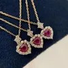 Ins Top Sell Sparkling Brand Luxury Jewelry 925 Sterling Silvergold Fill Heart Pendant Ruby CZ Diamond Gemstones Party Wedddd201l