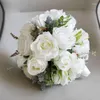 Kwiaty dekoracyjne Biała sztuczna róży panny młodej druhna bukiet ślubny
