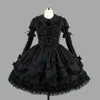 Theme Costume Customized Classic Black Cotton Lolita Dresses Long Sleeve With Removable Layered Cosplay Costume for Girl312O