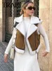 Traf Autumn Female Fashion Faux Leather Lambwool Patchwork ärmlös Vest Jacket Tjockning Warm Zip Waistcoats Coat 240115